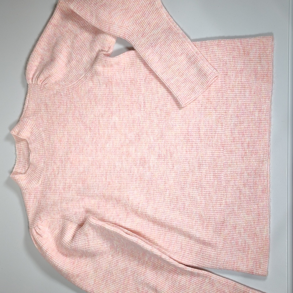 NWT LOFT ribbed mock neck sweater puff sleeves pink M
